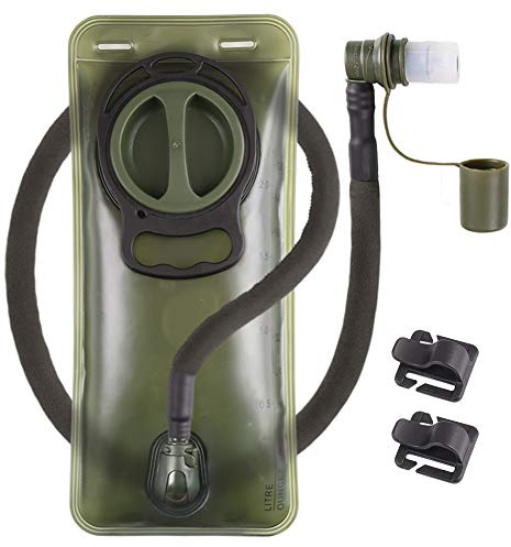 Hydration blåsa 2 l läckagesäker 2 liter vattenbehållare, BPA-fri militär grön vattenförvaring blåsa väska med isolerat rör, återfuktande ryggsäck ersättning för utomhusvandring camping löpning cykling
