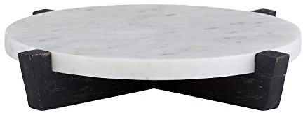 Santa Barbara Design Studio Table Sugar Round Marble Tray with Mango Wood Stand, 11-Inches, Charcoal