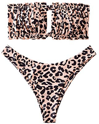 ZAFUL Ensemble de bikini pour femme, bandeau sans bretelles avec cordon de serrage et maillots de bain de couleur unie avec volants