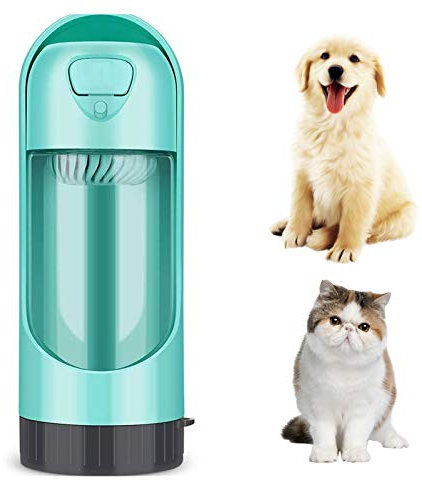 PJDDP Bouteille d'eau pour Chien Portable avec Filtre, 300Ml Distributeur Voyage Tasse d'eau, De Qualité Alimentaire Antibactériennes pour L'épreuve des Fuites Chiens Chats Petits Animaux,Vert