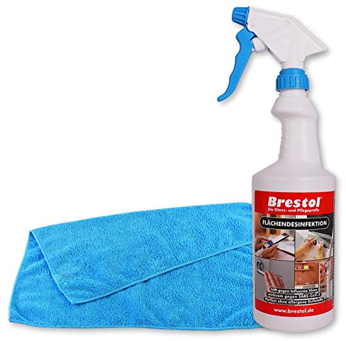 FLÄCHEN-DESINFEKTION 750 ml Oberflächendesinfektion + 1x Mikrofaser Universaltuch blau - Türgriffdesinfektion Türklinkendesinfektion Desinfektionsmittel Flüssigdesinfektion