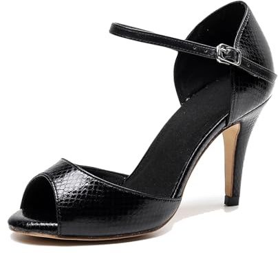 SWDZM Scarpe da Ballo Latino Donna Salsa Scarpe da Ballo da Sala Tango Samba Valzer Kizomba Bachata,T001,Nero,Tacco-10cm,40 EU