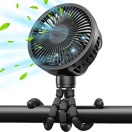 GUSGU Ventilatore per Passeggino con Clip per Bambino, Treppiede Flessibile e Batteria Ricaricabile, Ventilatore Personale Compatto, Mini Ventilatore Portatile per Viaggio, Mano e Auto (Nero)