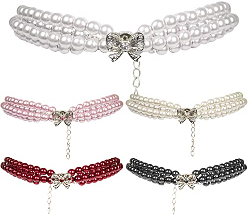P.S. Schuhmacher Perlenkette 2-reihig | mit süßer Schleife | Doppelkette mit Strass | edle Trachtenkette | Kropfkette | Tracht (rosa)
