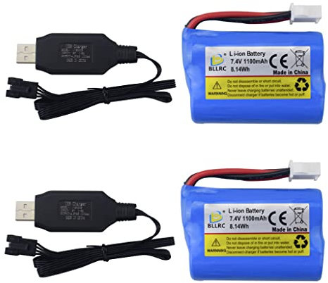 ZYGY 2 Stück 7,4 V 1100 mAh Lithium-Batterie mit USB-Ladekabel für BLLRC L100 Fernbedienung Bootszubehör HONGXUNJIE HJ808 Fernbedienung Boot Spielzeug Hochgeschwindigkeits-RC-Bootbatterie