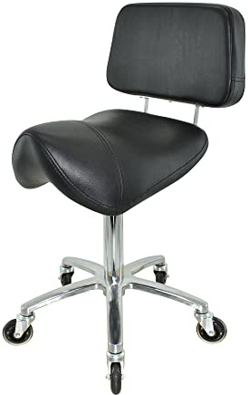 VAKON SALON - Breiter Sattelhocker mit Lehne, Sattelstuhl für Rückenentlastung, Rollhocker höhenverstellbar von 50-65 cm Drehhocker, Praxishocker, Bürohocker, Arbeitshocker