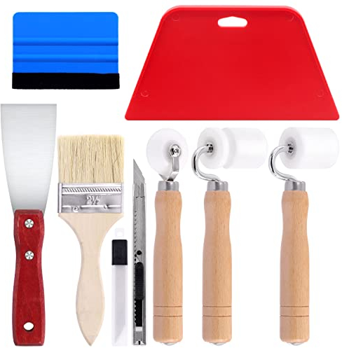 Glarks Kit de 9 outils de lissage de papier peint comprenant 3 rouleaux à couture plate, 2 raclettes à lisser, 1 pinceau, 1 couteau à mastic et 1 couteau à papier adhésif avec lames de 9 mm