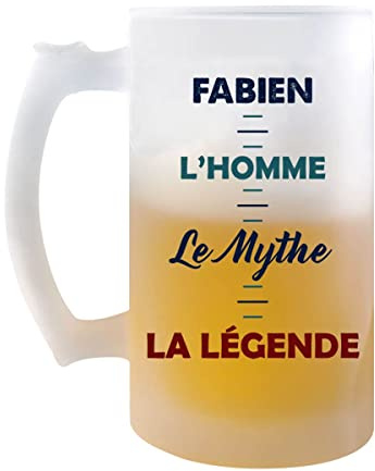 Planetee Chope de bière Fabien Mythe Légende - cadeau idée anniversaire Fête des Pères Humour - Verre givré 470 ml avec poignée Alcool Pinte
