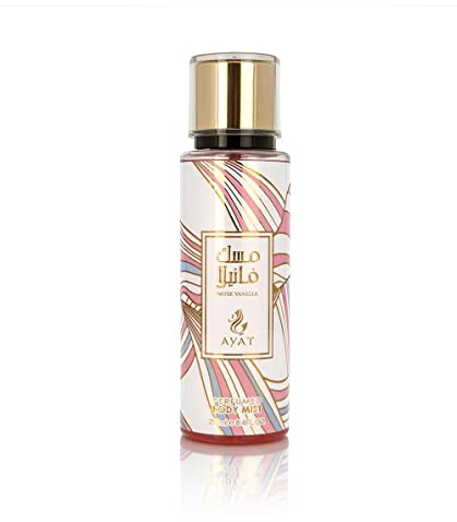 AYAT PERFUMES – Brume Corporelle Parfumée MUSK VANILLA 250 ml - Body Mist Brume Corps Senteur Orientale Arabian Fragrance Pour Femme & Homme – Fabriqué à Dubaï