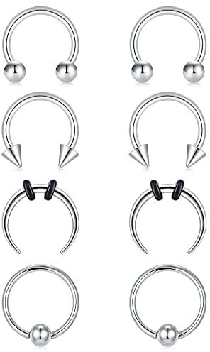 Funseedrr 8 st hästsko näsa läpp labret ring rostfritt stål 16 g 6/8/10/12 mm ring septum tragus helix brosk örhänge piercing smycken, 8mm, 3mm, Rostfritt stål, stål