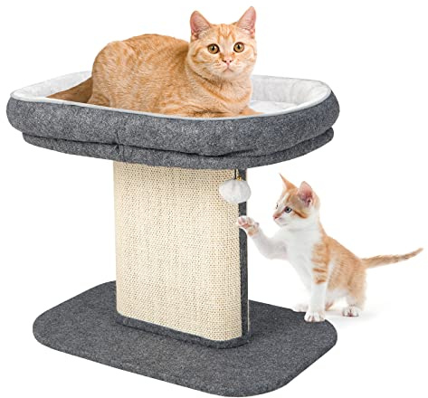 GOPLUS Árbol Rascador Pequeño para Gatos de Altura 50 CM con Poste Rascador de Sisal, Torre de Actividades de Carga 20 KG con Soporte de Peluche y Juguete de Bola Colgante, 59×40×50 CM, Gris