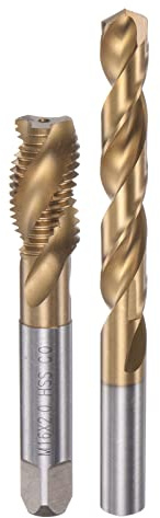 sourcing map Gewindebohrer und Bit-Sets, M16 x 2 Schraubgewinde, Maschine, Spiralnutengewinde, Gewindebohrer und 14 mm Spiralbohrer, titanbeschichteter M35 Kobalt-Hochgeschwindigkeitsstahl (HSS-CO)