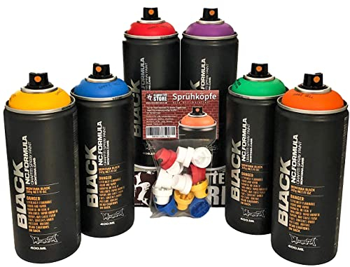 Montana Black Rainbow Sprühdosen Set 6 Regenbogen Farben + Ersatzsprühköpfe - 6 x 400ml