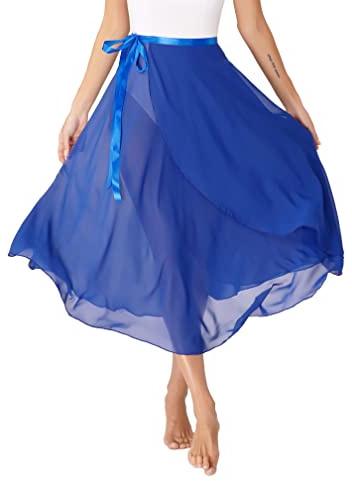 MSemis Femme Jupe de Asymétrique Danse Jupette Danse Classique Lyrique Jupes Portefeuille de Ballet en Mousseline de Soie Jupe de Patinage Artistique T Bleu Royal Taille Unique