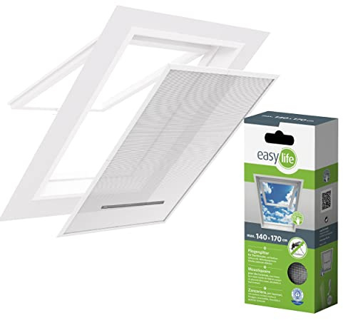 Moustiquaire sans perçage auto-agrippante - Pour fenêtre de toit 140 x 170 cm zippée - Filet de protection anti-insecte, pollen recoupable - Maille polyester couleur blanc - Ecran protection été