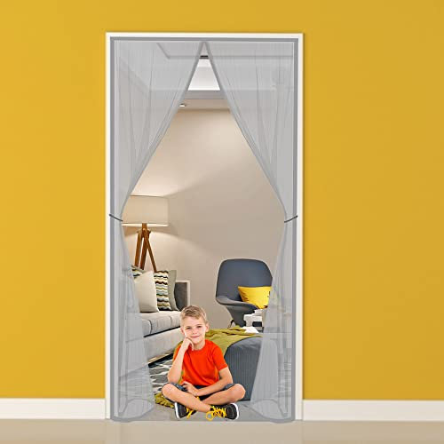 Magnet Fliegengitter Tür, 210x270cm strapazierfähige, selbstversiegelnde Netzgittertür, Geeignet für Balkontür Terrassentür Kellertür Zimmertür und Schiebetür (Grau)