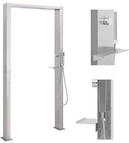 puraday Doccia da Giardino in Acciaio Inox a Doppio Getto Doccia da Esterno Doccia Esterna Giardino Doccia Lavapiedi da Esterno Kit Doccia Esterna Doccia da Giardino Esterno 97x15x210 cm