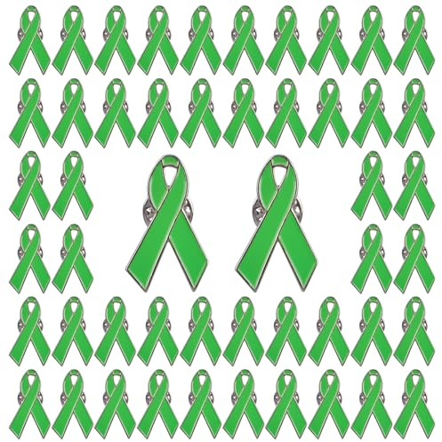 WANDIC Broche Ruban Vert Citron, 50 pièces 1.18 * 0.7 Pouces Argent Dos Sensibilisation à la Santé Épinglette Ruban Vert Broche Santé Mentale Épingles Émail Bijoux Épingles pour la Décoration