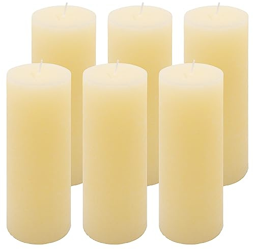 Rustik-Kerze Höhe 20 cm Ø 7,5 cm lange Brenndauer Rund-Kerze Säulenkerzen Kerzen-Deko Tafelkerzen Weihnachts-Kerzen Hochzeits-Deko (creme, 6)
