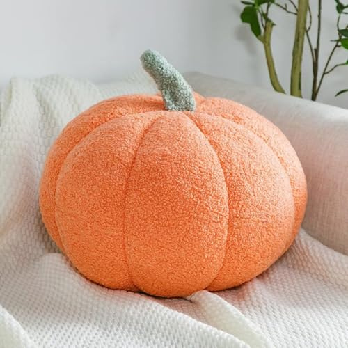 BohrenCL Kürbis Kissen, Kürbis Deko, 3D Plüsch Kürbis Wurfkissen, Halloween Kürbis Kissen Plüschtier, Home Decoration, Sofa Dekoration, 20cm, Orange