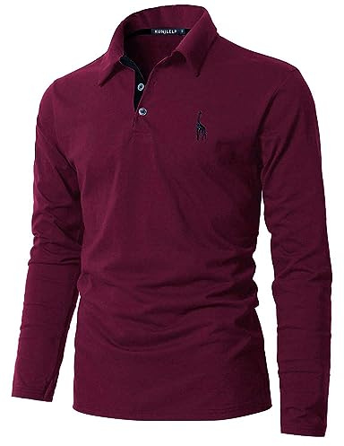 KUNJLELP Mode Polo pour Homme Manches Longues Broderie Girafe T-Shirt Slim Coton Polo de Travail Golf Rugby M-3XL