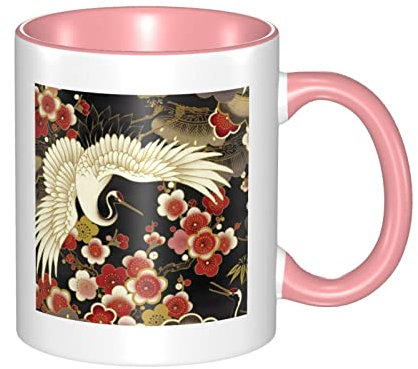 RFSHOP Taza de cerámica, taza de flor de grulla, taza de té y café para hombres y mujeres