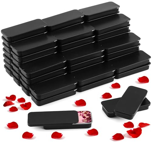 Norme 60pcs Slide Top Small Tins Containers Rectangular Cosmetics Metal Boxes Small Lip Balm Containers Metal Tins with Lids for Lip Balm Jewelry Crafts Pills(Black,1 oz)