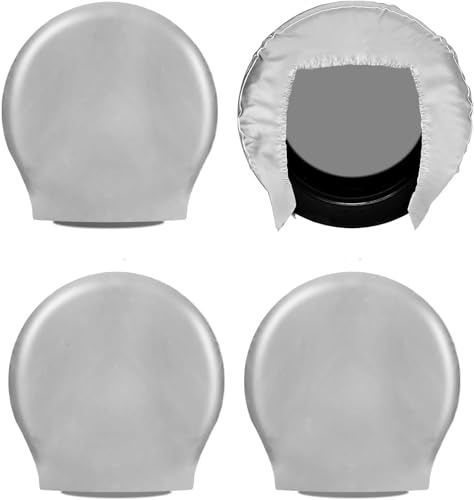 Explore Land - Confezione da 4 coperture protettive per pneumatici resistenti, per camion, SUV, rimorchi, camper, universali, per pneumatici di diametro da 66 a 73 cm, colore: nero e grigio