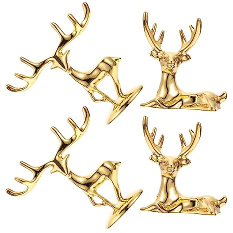 PRETYZOOM 4pezzi Decorazioni Tavolo Natalizie Alci in Lega Di Zinco Dorate Sedi e Stazionarie Ornamenti Da Scrivania Per Casa Ufficio Hotel e Regali Eleganti Per Feste e Arredamento Festivo