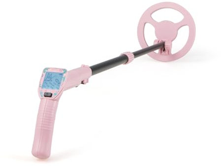 GOPLUS Metalldetektor Set für Kinder, Golddetektor 62-85cm verstellbar mit LCD-Display & wasserdichter Spule, max. Tiefe 12,5cm, leichtes Metallsuchgerät mit Schaufeln, Rechen, Rucksack (Rosa)