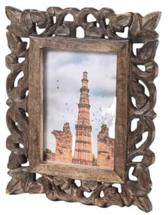 indoStrides Hand Carved Mango Wood Rustic 5x7 Picture Frame with Real Glass - Aesthetic Vintage Wood Frame for Tabletop and Wall Mount Use - Rustic Home Decor Perfect for Your Memories