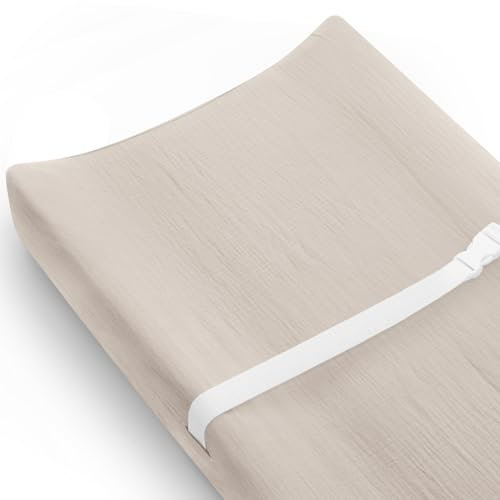 Wickelunterlagen-Bezug für Babys, Mädchen, Jungen, Musselin-Wickeltischauflage mit Boho-Stil, neutrale Farbe, weich und atmungsaktiv (beige, einfarbig)