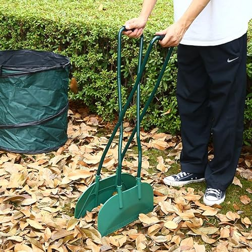 Rastrello leggero con manico lungo per detriti da cortile, rimozione rifiuti e paletta per foglie, ideale per foglie, erba tagliata e raccolta rifiuti