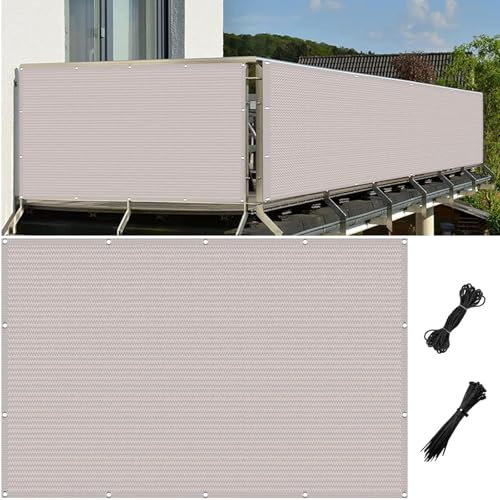 Jardín Pantalla Privacidad Balcon 165 x 450 cm Bloque UV Resistente Al Viento, Resistente, Transpirable con Cuerdas Toldos Laterales para Balcon, para Jardín, Blanco