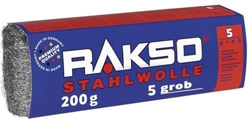 RAKSO Stahlwolle grob 5-400 g, 2 Banderolen à 200g, abtragen Beizschlamm v. Holz, entfernt Farbspritzer auf Glas, Flugrost auf Werkzeugen