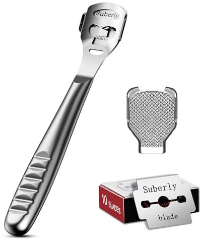 BALUCA Callus Shaver Remover with 10 Replacement Blades – Stainless Steel Comfort Grip Foot Corn Scraper Heel Rasp, Professional Grade Foot Care Pedicure Tool for Effortless Callus Removal - Silver