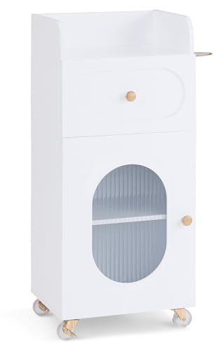 M MCombo Carro de peluquería con ruedas y cajones, carro de servicio blanco, carro de salón con 3 estantes y soporte para secador, 31,4x37x85,5 cm, 0051