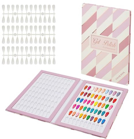 SUPERFINDINGS Buch Mit Nagelfarben Präsentationsbuch Mit 192 Stück Nagelspitzen Präsentationstafel Für Gel Nagellack In Pink Mit Karomuster Präsentationsbuch Für Nagelfarbtabellen Nagellack Musterbuch