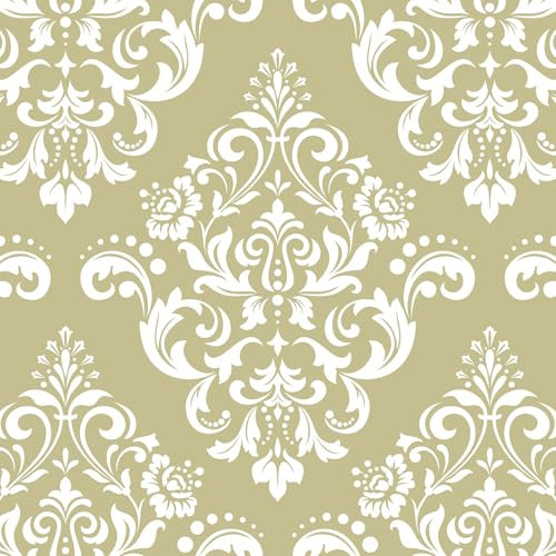VaryPaper Papel Pintado Damasco Beige 44.5cmx200cm Vinilos Adhesivos para Muebles Papel de Pared Decorativo Salon Dormitorio Baño Impermeable Vinilos Armarios Estanteria Mesita de Noche