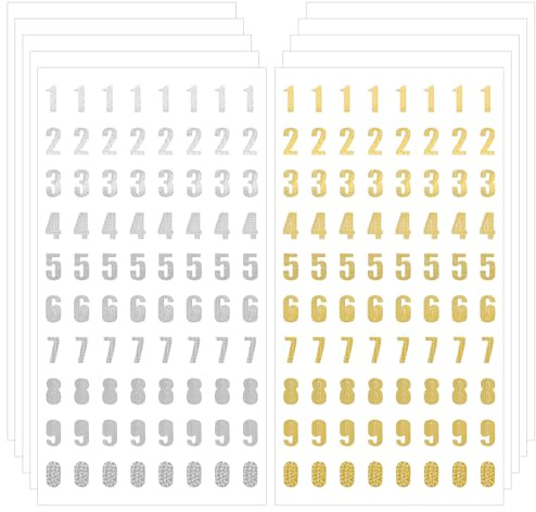 10 Blatt Zahlen Aufkleber 0-9 Zahlen Zum Aufkleben Glitter Number Stickers Selbstklebend Kleine Klebezahlen Kunstaufkleber Sparkle Klebezahlen Für Scrapbooks Grußkarten Kunsthandwerk (Gold Silber)