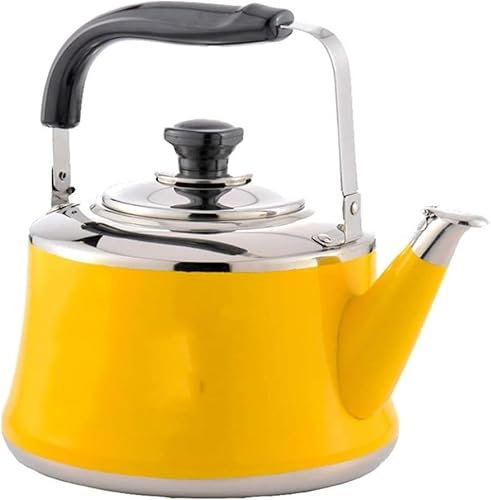 Bouilloire sifflante jaune de 2 litres, théière moderne en acier inoxydable pour cuisinière, bouilloire à eau chaude avec poignée ergonomique ergonomique