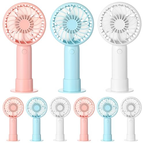 Tujoe 6 Pcs Mini Powerful Handheld Fan 3 Speed Personal Small Portable Rechargeable Fan with Base USB for Women Eyelash Makeup Office Travel Beach Indoor Outdoor (Mixed Colors)