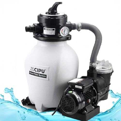 CIPU 12 Above Ground Pool Sand Filter System with 4 Way Valve, 2000 GPH Pump for Outdoor Pools, Includes Pre Filter and 115 Degree Pool Pump
