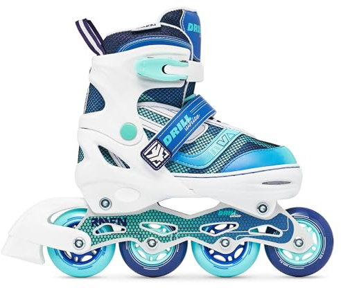 Raven - Pattini a rotelle per bambini, ragazze, ragazzi, adulti, bambini - Pattini a rotelle 2 in 1 con lame da ghiaccio - Regolabili - Drill White/Mint senza Pattini, 38-42 (25-27,5cm)