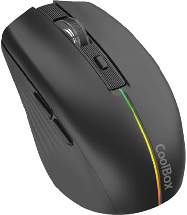 CoolBox W01 Ratón Inalambrico Silencioso 2.4GHz con 6 Botones, Batería Recargable, 1600 dpi, Tecnología Óptica, Iluminación Rainbow. Color Negro