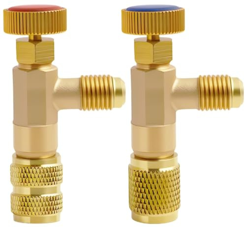 2 Stück R410A R22 Kältefüller Sicherheitsventil Schnellkupplung Klimaanlage, Messing Füllung Kühlmittel Kimaanlagenadapter, Durchflussregelventil Klimaanlage Adapter für Kältemittelbefüllung