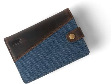 Alaskan MAKER - Portefeuille Compact XL - Cuir Pleine Fleur & Coton - 10 Cartes, Billets & Pièces - Protection RFID Anti-Piratage - Compartiment Aimanté - Système Pull-Out (Bleu Marine)