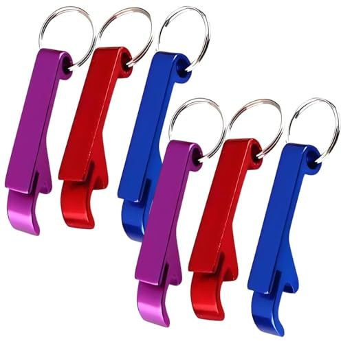 Bottle Opener Keyring Set 6 Piece - Mini Bottle Openers Keyring Beer Opener Ring Pull Can Opener Tools for Beer & Cans, Compact Bottle Openers for Keys, Bags, Pub and Camping