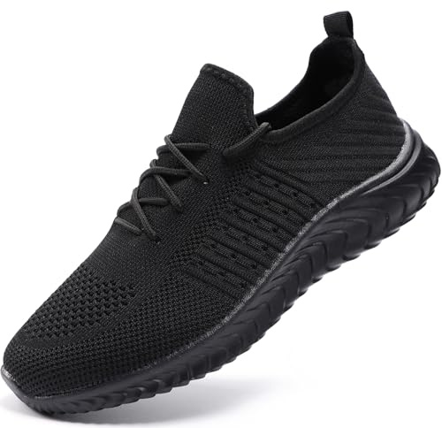 WELLACE Trainers Men Running Shoe Gym Shoes for Men Sneakers Slip On Walking Sport and Outdoor Shoes Casual Black Mens Size 7 UK