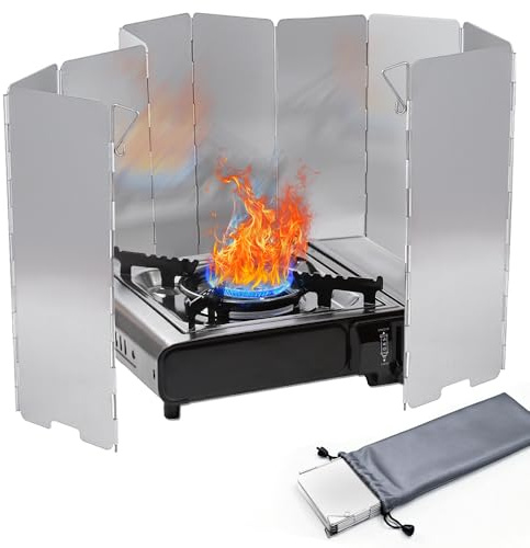 MIVITOOM 10-teiliger Faltbarer Aluminium Windschutz für Gaskocher und Campingkocher | Windschutzscheibe für Outdoor Öfen Grill Campingkocher mit Tragetasche
